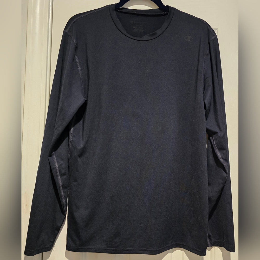 Men's Champion Navy Blue LS workout Shirt Stretchy Size Large